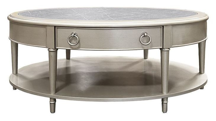 Kasa Gray and Champagne Oval Sintered Stone Top Cocktail Table