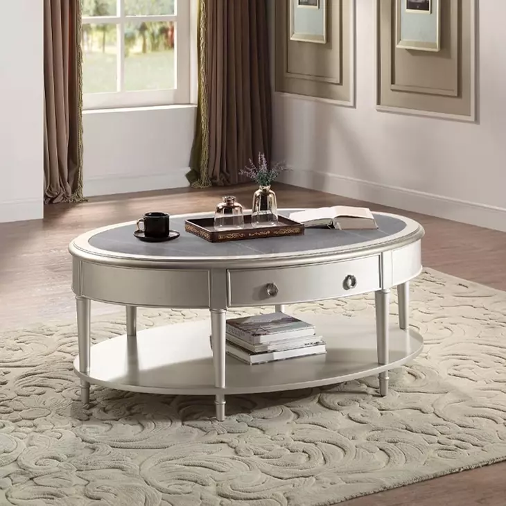 Kasa Gray and Champagne Oval Sintered Stone Top Cocktail Table