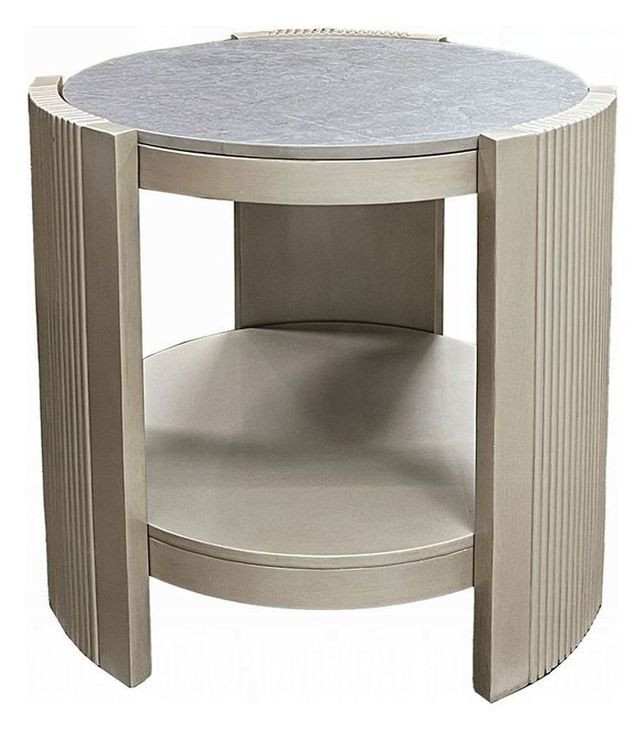 Kasa Gray and Champagne Round Sintered Stone Top End Table