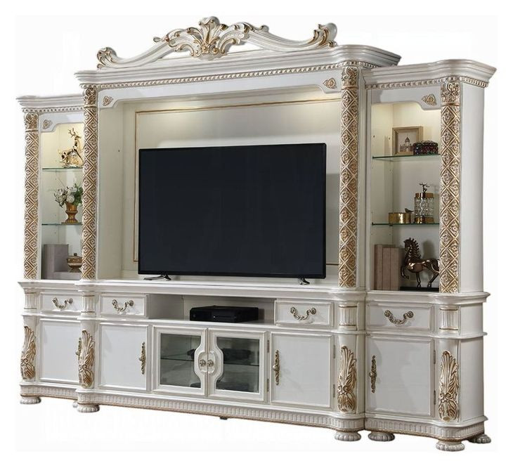 Vendome Antique Pearl 131" TV Stand with LED