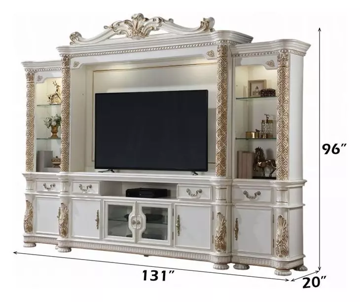 Vendome Antique Pearl 131" TV Stand with LED