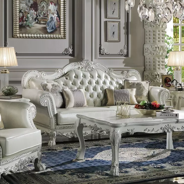 Dresden Antique Pearl 86" Sofa with Nailhead Trim