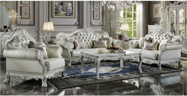 Dresden Antique Pearl Living Room Set with Nailhead Trim