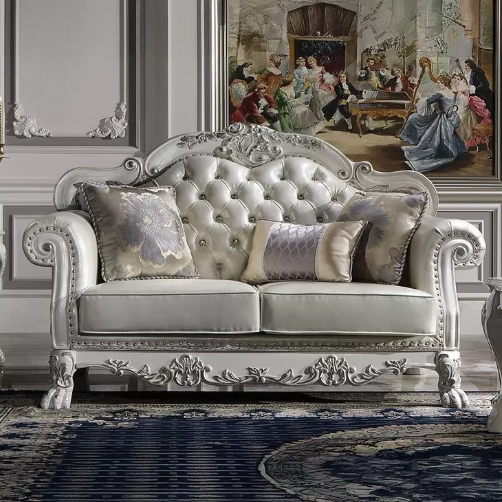 Dresden Antique Pearl 64" Loveseat with Pillow and Nailhead Trim