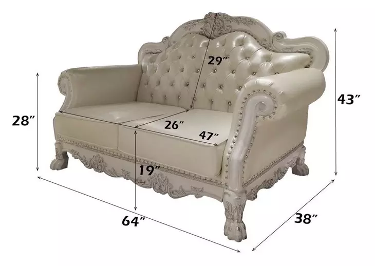 Dresden Antique Pearl 64" Loveseat with Pillow and Nailhead Trim