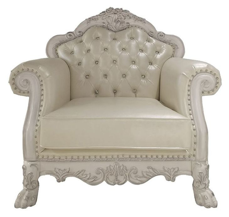 Dresden Cream Upholstered Accent Chair with Pillows and Nailhead Trim
