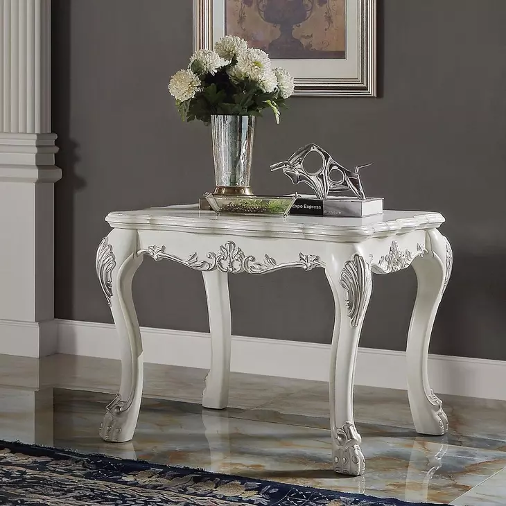 Dresden Bone White Rectangular End Table