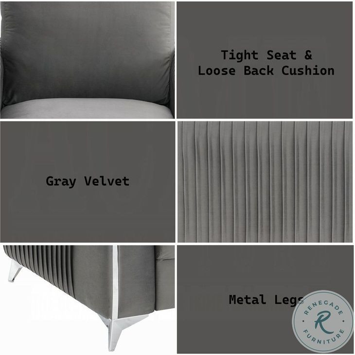 Wenona Gray Velvet 59" Loveseat