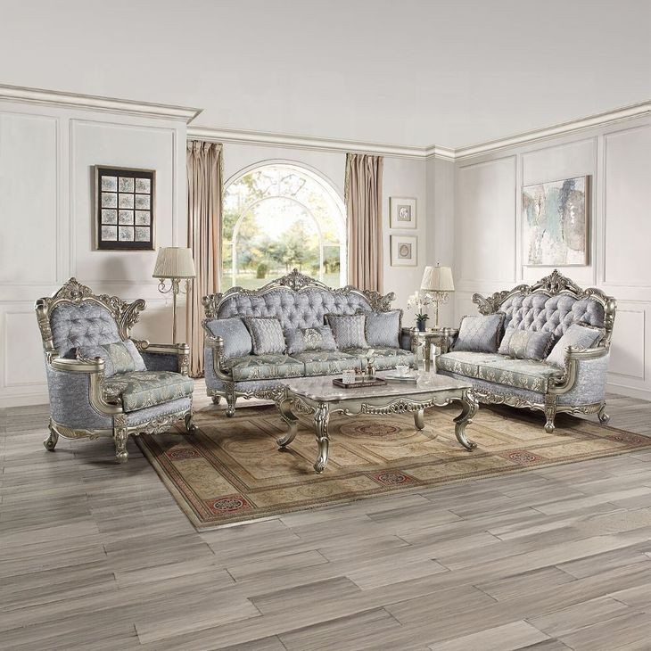 Miliani Gray Living Room Set with Pillows and Nailhead Trim