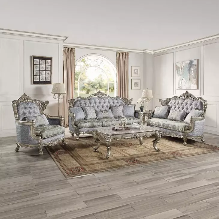 Miliani Gray Living Room Set with Pillows and Nailhead Trim from