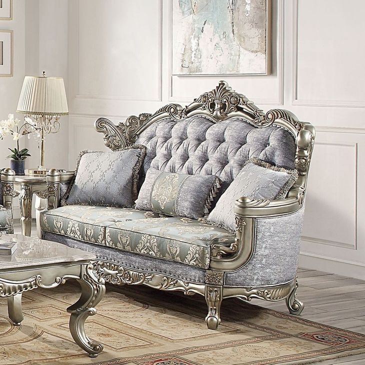 Miliani Gray 73" Loveseat with Pillows and Nailhead Trim