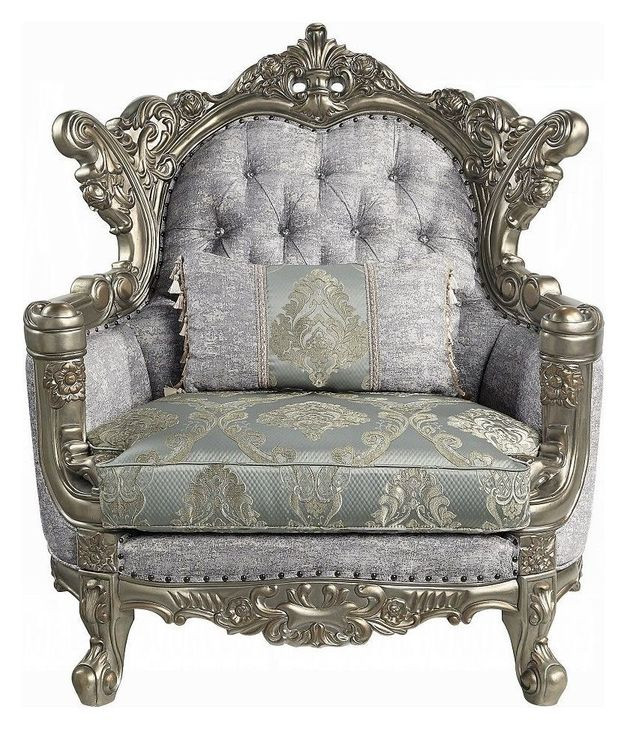 Miliani Gray Upholstered Lounge Chair with Pillow and Nailhead Trim
