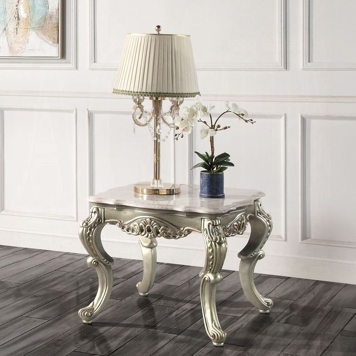 Miliani Beige and Antique Bronze Square Marble Top End Table