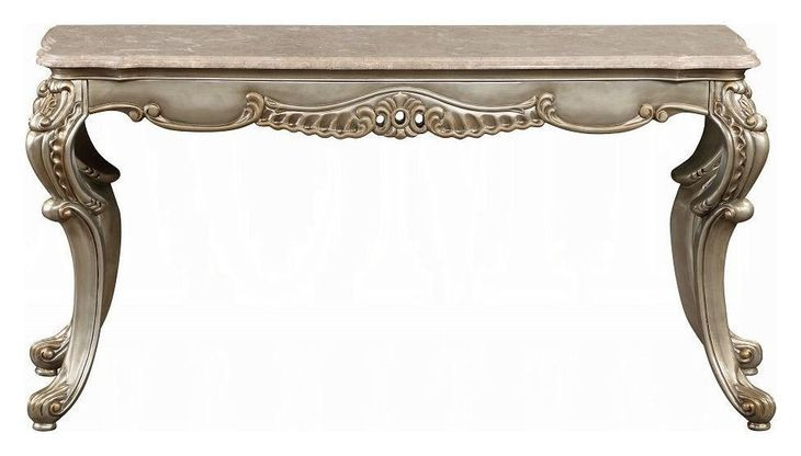 Miliani Beige and Antique Bronze Rectangular Marble Top Sofa Table