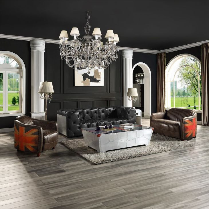 Brancaster Antique Slate Leather Upholstered Accent Chair