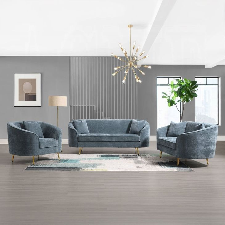 Nakendra Cobalt Blue Living Room Set with Pillows