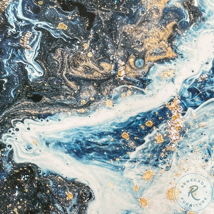 Lyda Blue Marble Print and Chrome Round End Table