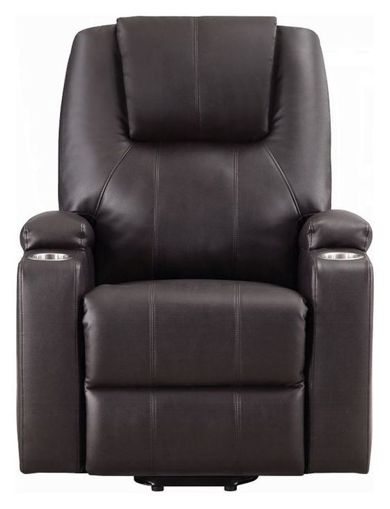 Evander Brown Leather Recliner with Power Lift and Massage