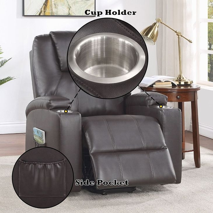 Evander Brown Leather Recliner with Power Lift and Massage