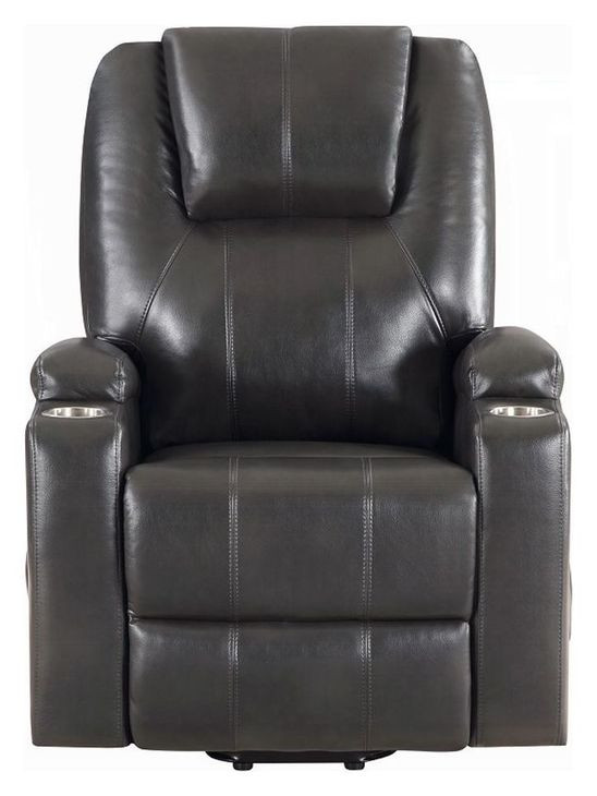 Evander Gunmetal Leather Recliner with Power Lift and Massage
