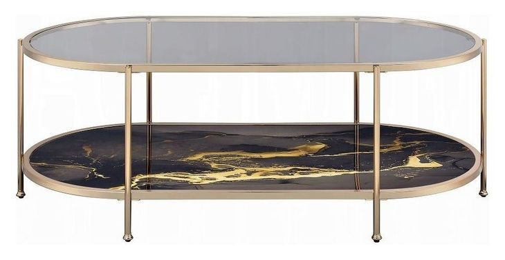 Fiorella Black and Gold Oval Glass Top Cocktail Table
