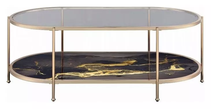 Fiorella Black and Gold Oval Glass Top Cocktail Table