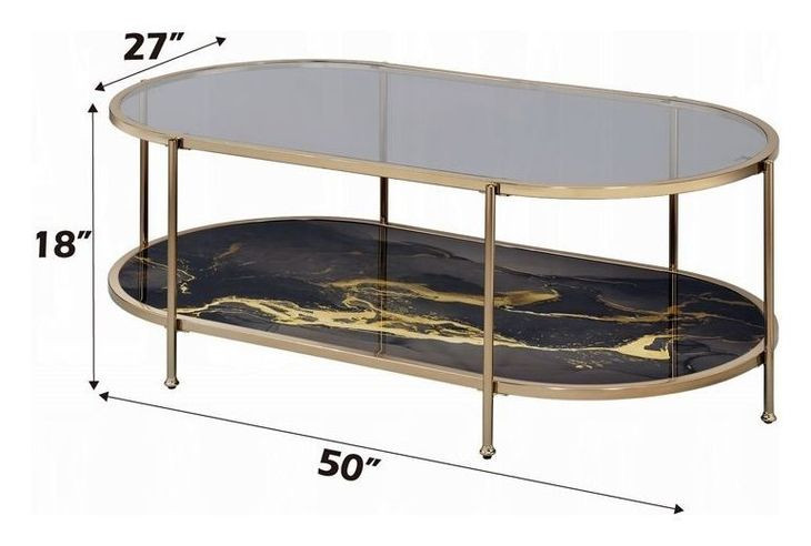 Fiorella Black and Gold Oval Glass Top Cocktail Table