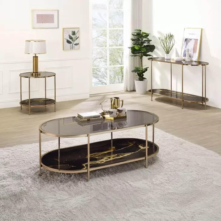 Fiorella Black and Gold Glass Top Occassional Table Set