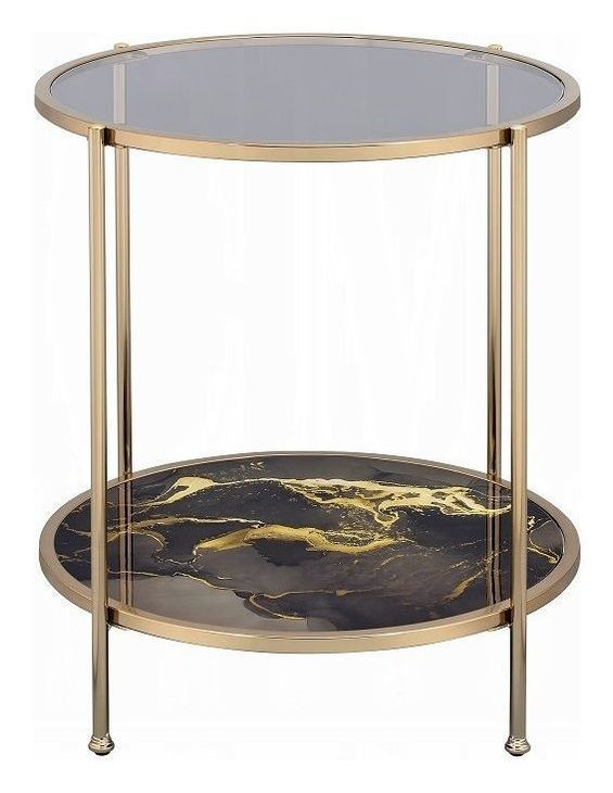 Fiorella Black and Gold Round Glass Top End Table