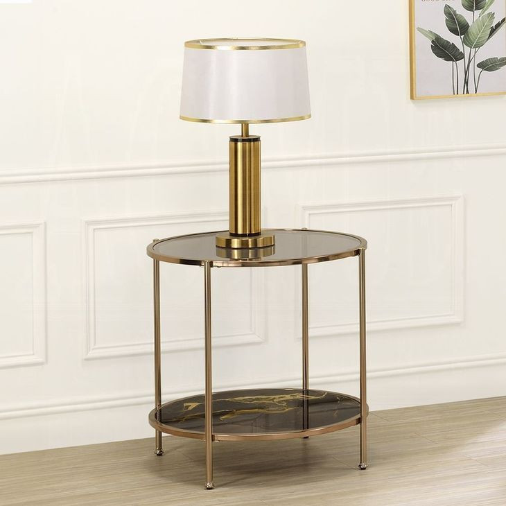 Fiorella Black and Gold Round Glass Top End Table