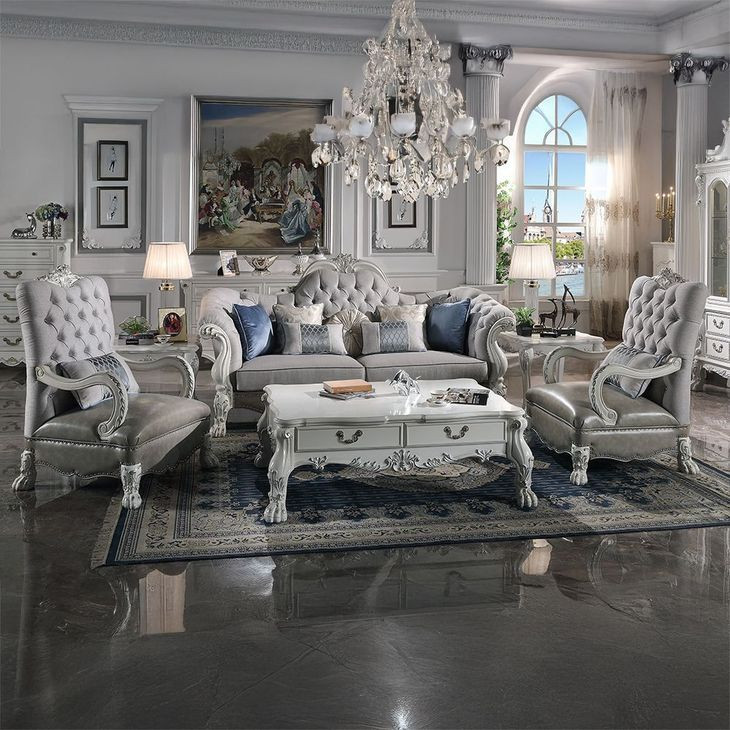 Dresden Gray Upholstered Tufted Back Accent Chair with Pillow and Nailhead Trim