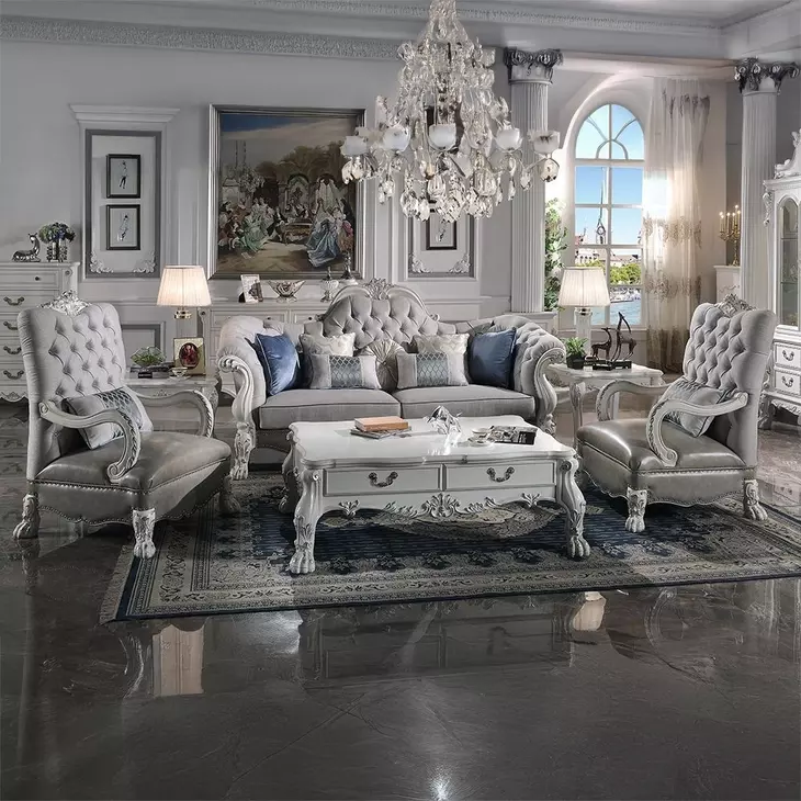 Dresden Gray Upholstered Tufted Back Accent Chair with Pillow and Nailhead Trim