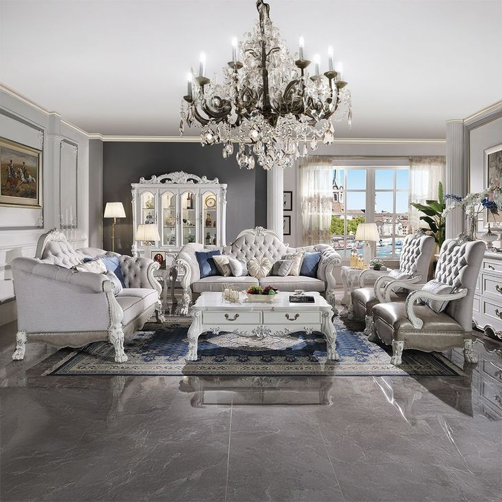 Dresden Gray Upholstered Tufted Back Accent Chair with Pillow and Nailhead Trim