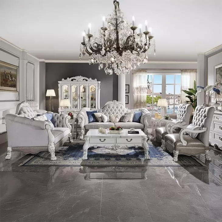 Dresden Gray Upholstered Tufted Back Accent Chair with Pillow and Nailhead Trim