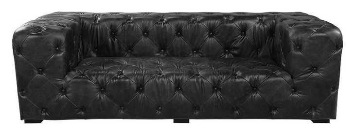 Brancaster Black Leather 95" Sofa with Nailhead Trim