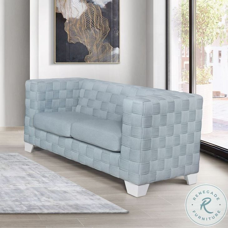Saree Light Teal Chenille and White 63" Loveseat