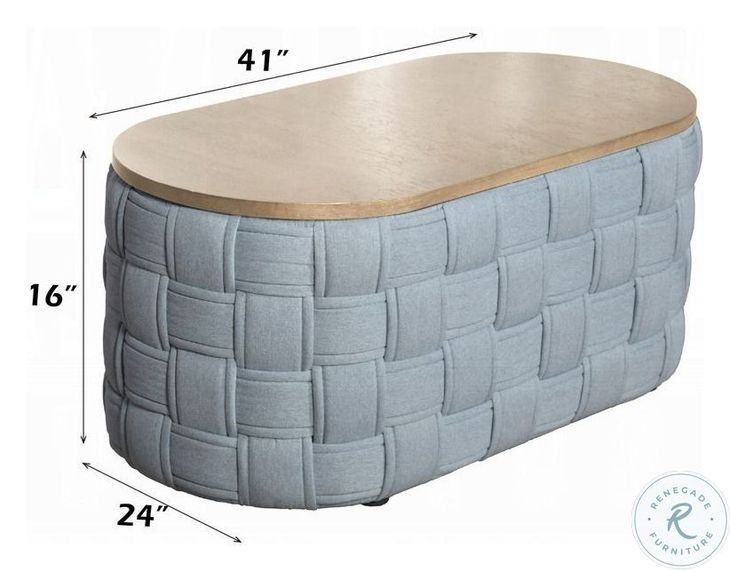 Saree Light Teal Chenille Oval Coffee Table