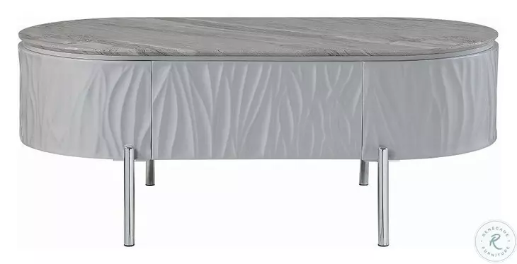 Yukino Gray High Gloss and Chrome Oval Coffee Table