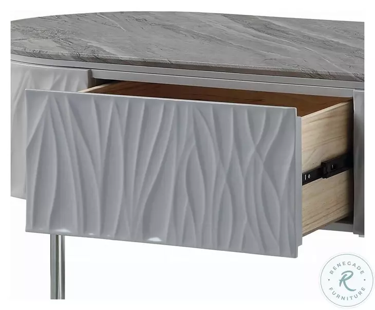 Yukino Gray High Gloss and Chrome Oval Coffee Table