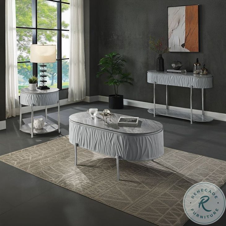 Yukino Gray High Gloss and Chrome Oval Occassional Table Set