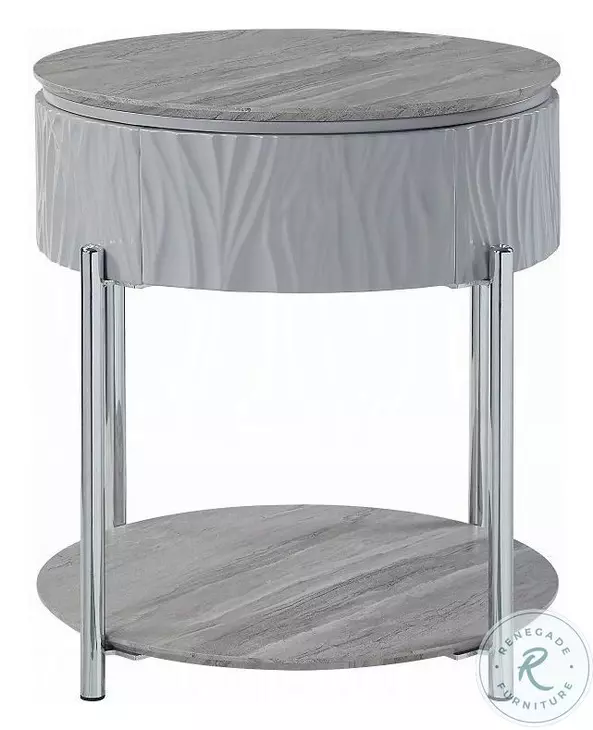 Yukino Gray High Gloss and Chrome Round End Table
