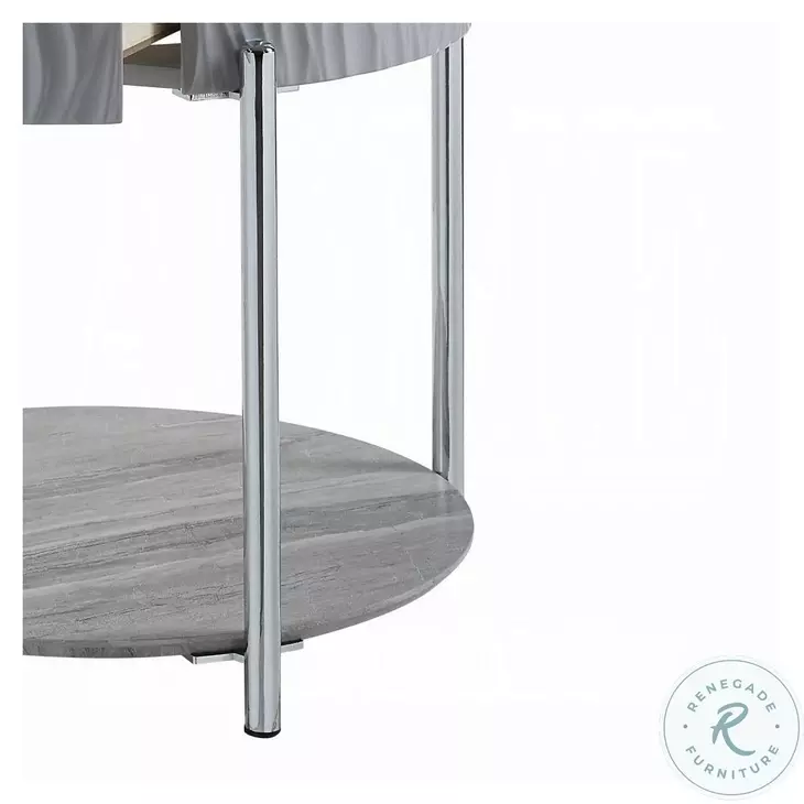 Yukino Gray High Gloss and Chrome Round End Table
