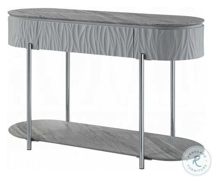 Yukino Gray High Gloss and Chrome Oval Occassional Table Set