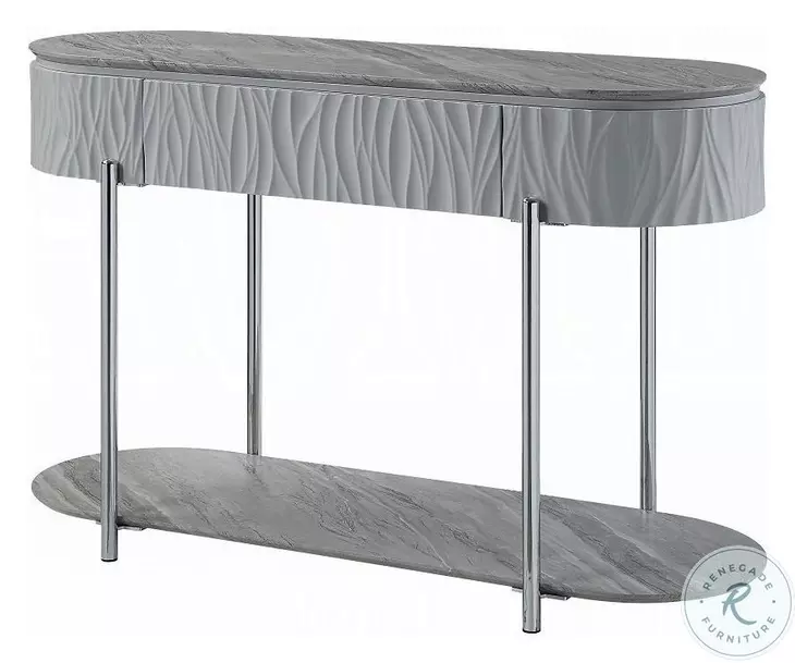 Yukino Gray High Gloss and Chrome Oval Occassional Table Set