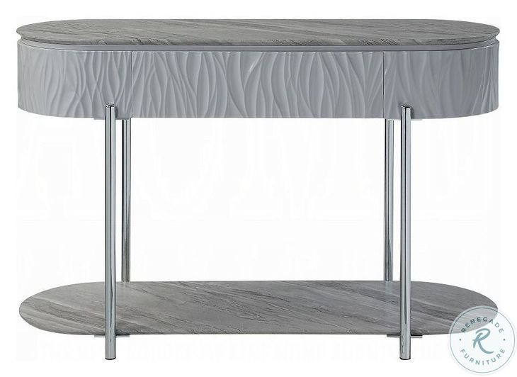 Yukino Gray High Gloss and Chrome Oval Sofa Table