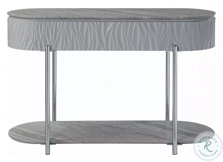 Yukino Gray High Gloss and Chrome Oval Sofa Table