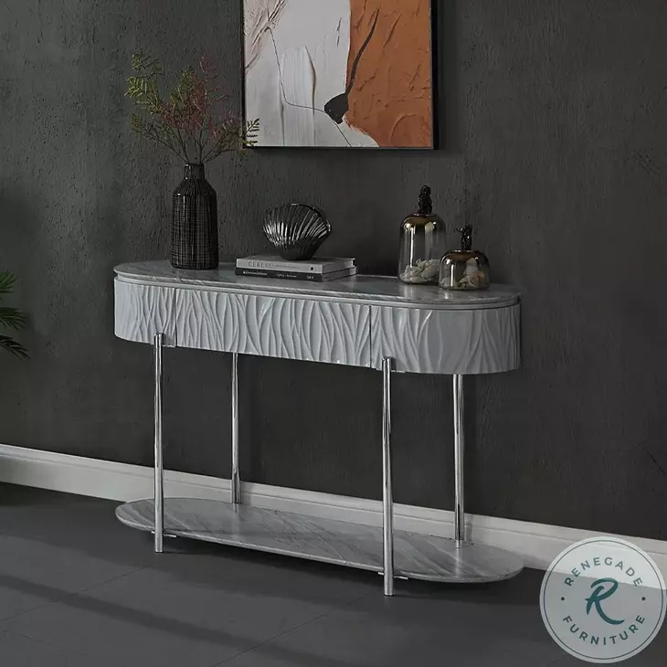 Yukino Gray High Gloss and Chrome Oval Sofa Table