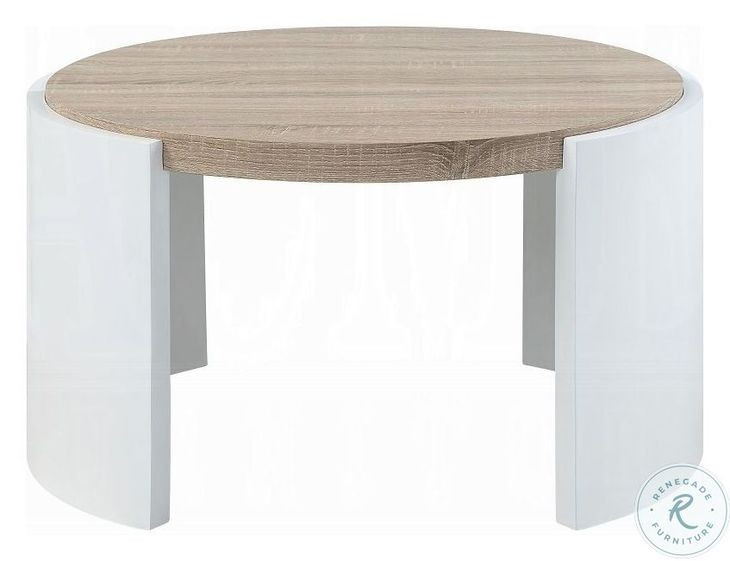 Zoma White High Gloss and Oak Round Coffee Table