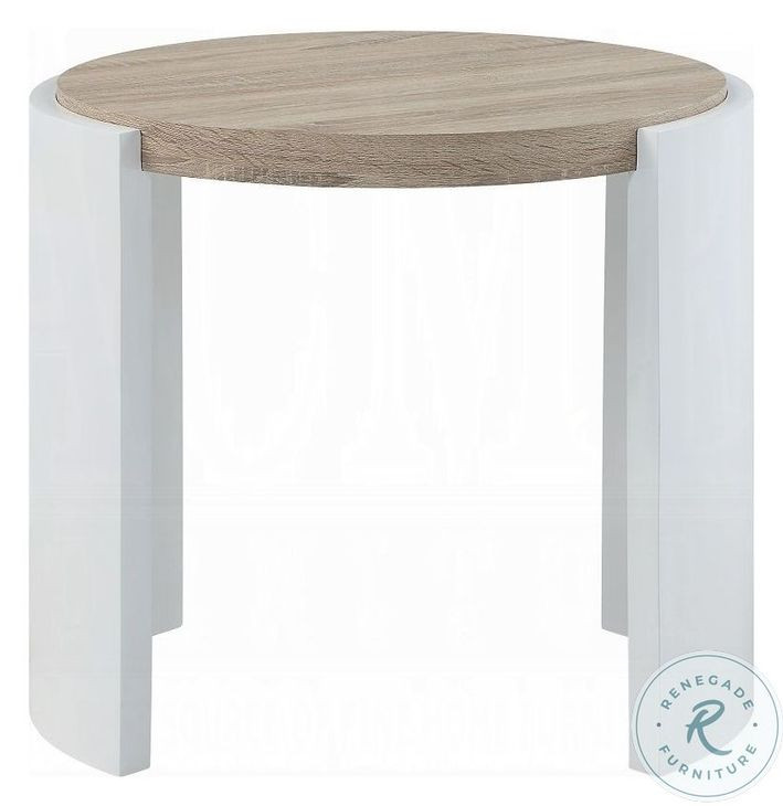 Zoma White High Gloss and Oak Round End Table