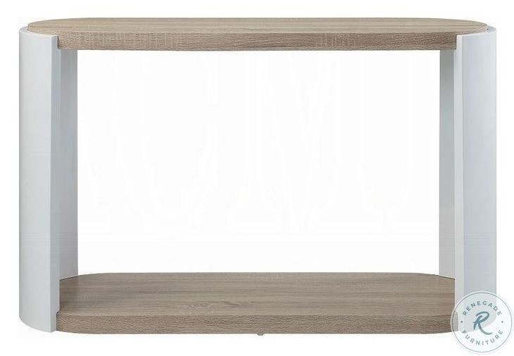 Zoma White High Gloss and Oak Oval Sofa Table